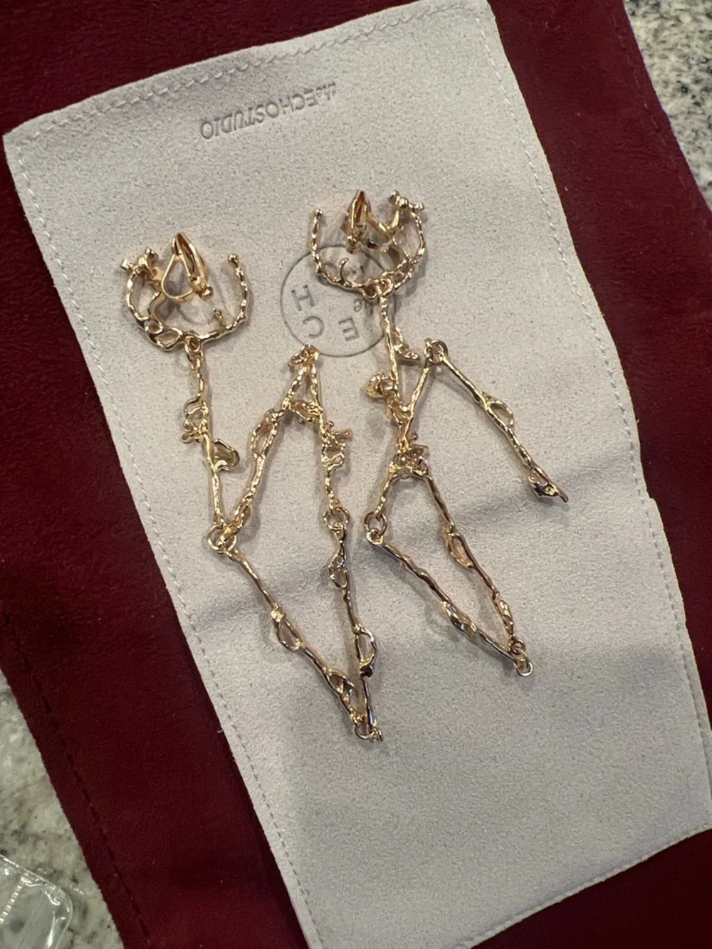 Lemaire Style Rose Vine Drop Clip-on Earrings - Picture 1 of 3
